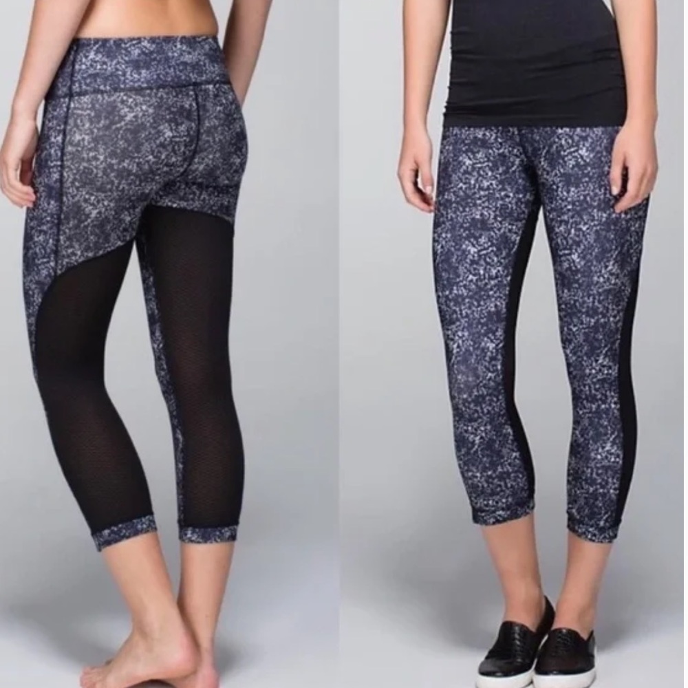 Lululemon Journey Crop Womens Rocky Road Sand Dune Black Mesh Leggings Size 8